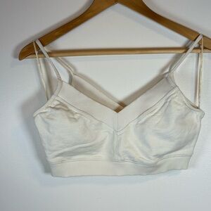 Zara Women’s Cream Cotton Crop Top, Size Medium, Neutral, V Neck, bralette